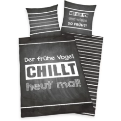 HERDING Beddengoed Spreuken "De Vroege Vogel..." 135 X 200 Cm