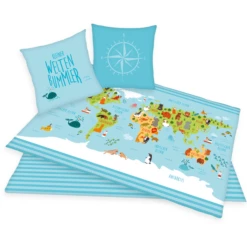 HERDING Wereldkaart Beddengoed 135x200cm