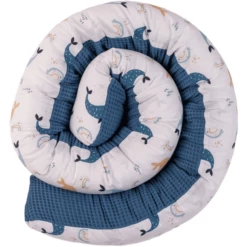 Ullenboom Babybed Slang Wafel Piqué Blauw Walvissen 200 Cm